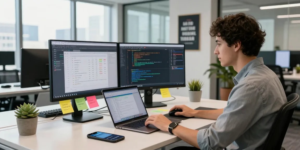 Dynamic software development workspace showcasing the WPS Official Website in a modern tech environment.