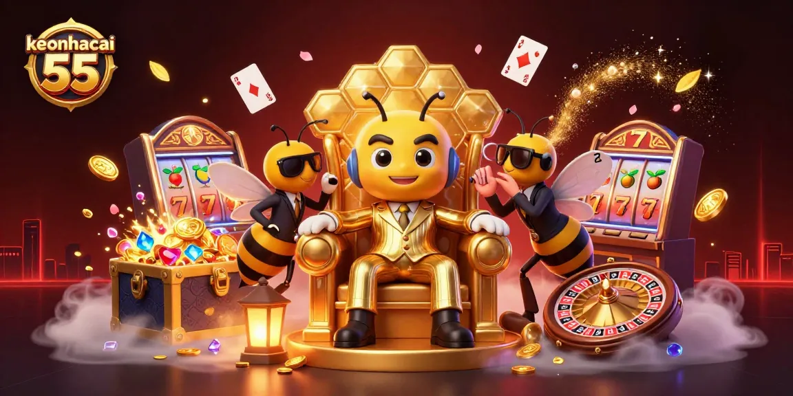 Engage with keonhacai 55 in a vibrant 3D cartoon casino scene filled with dynamic gaming elements.