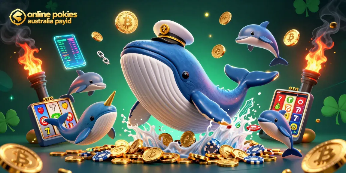 Experience exciting online pokies Australia PayID with dynamic 3D casino illustration featuring whales and poker chips.